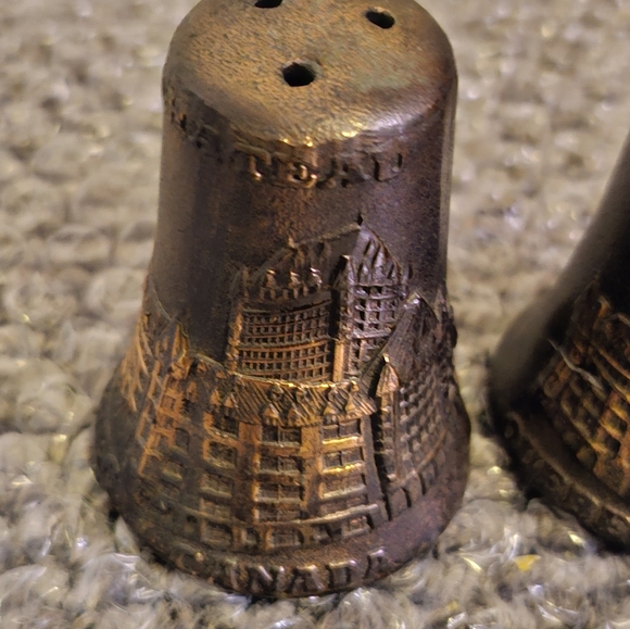 Vintage Carved Brass Salt & Pepper Shakers - Picture 3 of 9